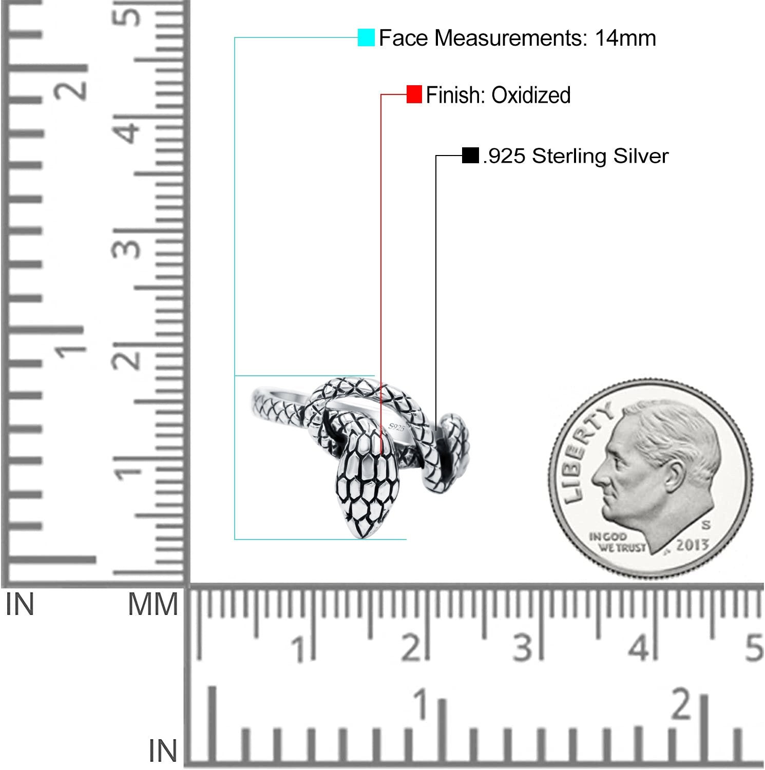 Snake Ring Oxidized Band Solid 925 Sterling Silver (14mm)