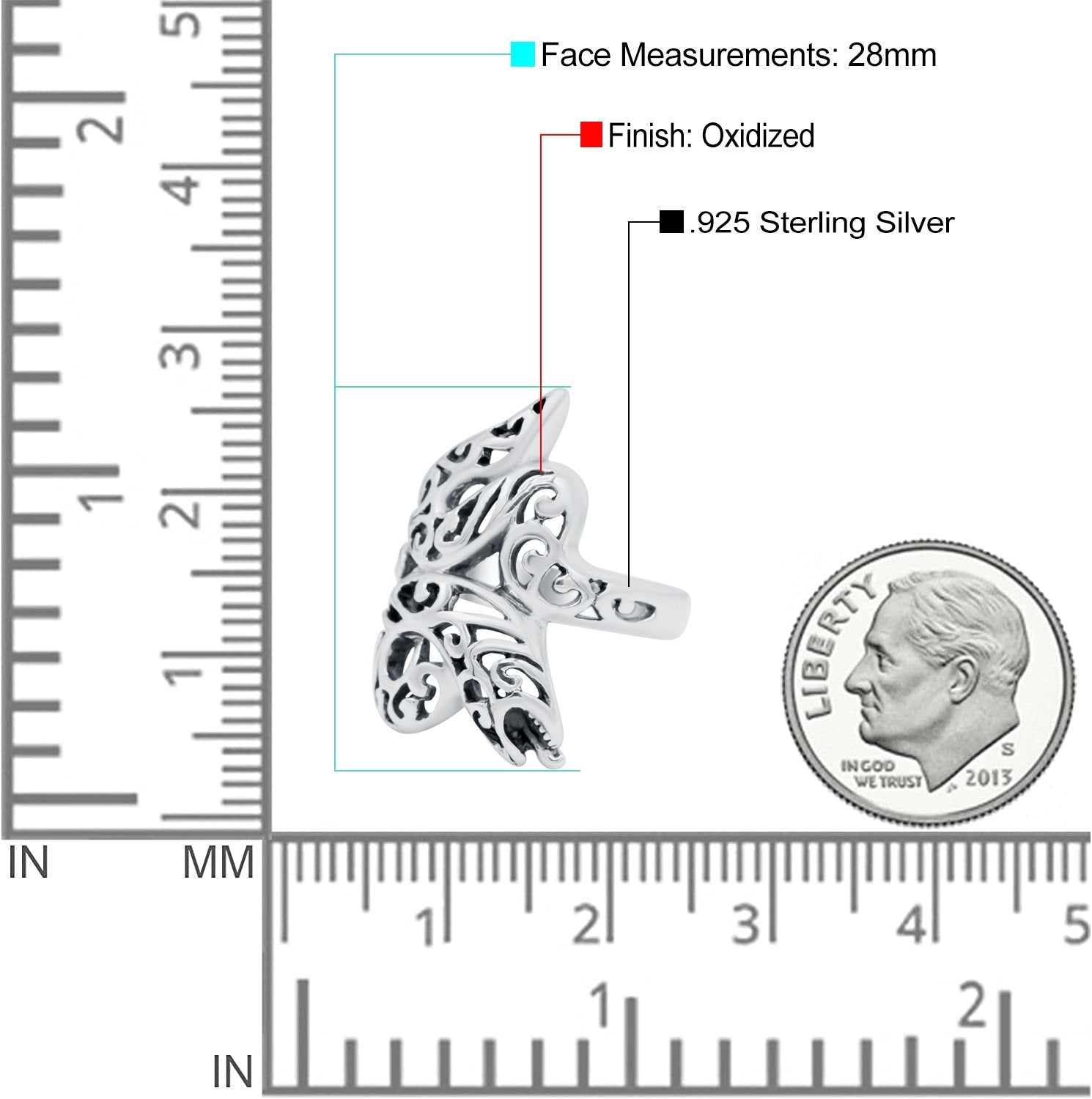 Snake Ring Oxidized Band Solid 925 Sterling Silver (28mm)