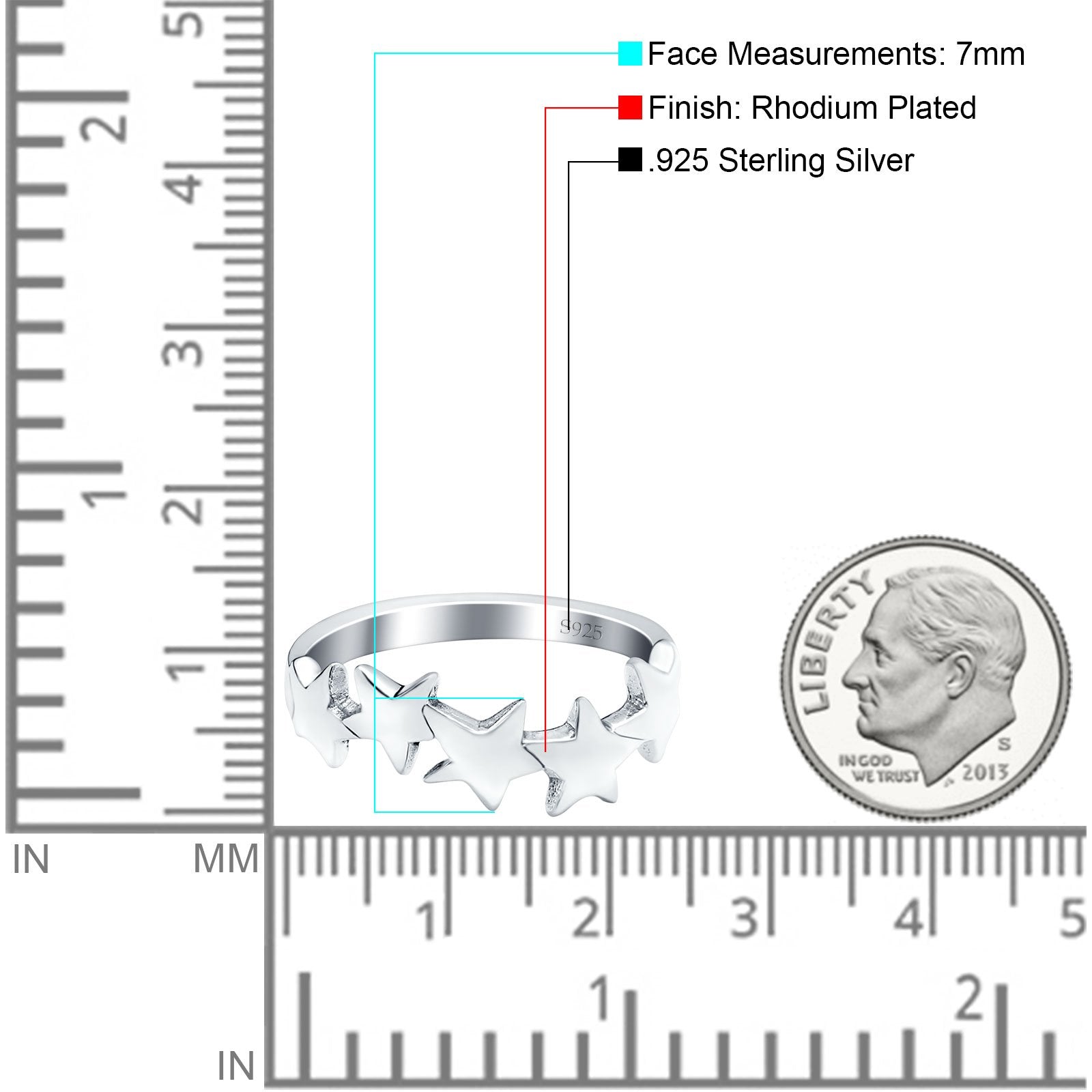 Stars Sideways Plain Ring Oxidized Band Solid 925 Sterling Silver (7mm)