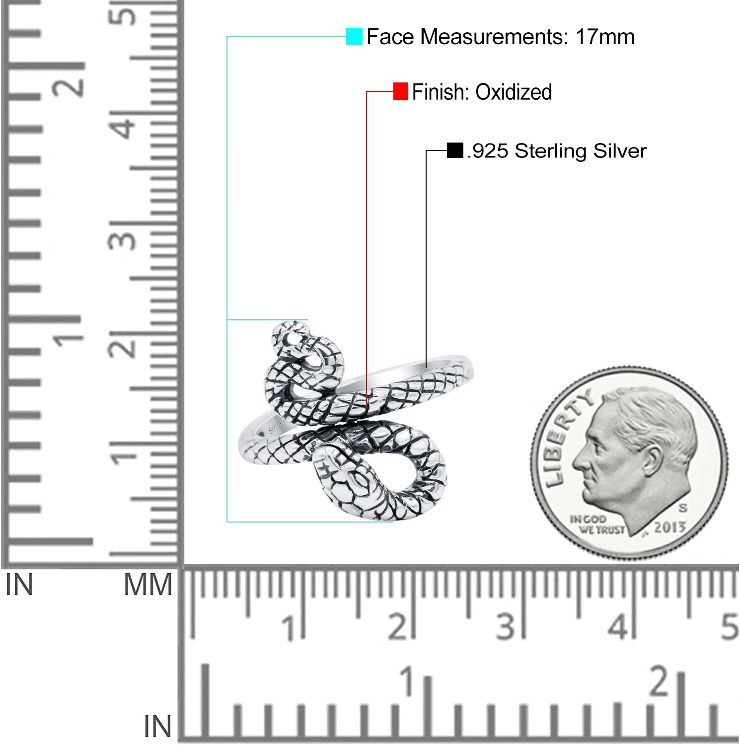 Snake Oxidized Band Solid 925 Sterling Silver Thumb Ring (17mm)