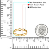 Full Eternity Infinity Braided Crisscross Yellow Tone Band Ring Solid 925 Sterling Silver (3mm)