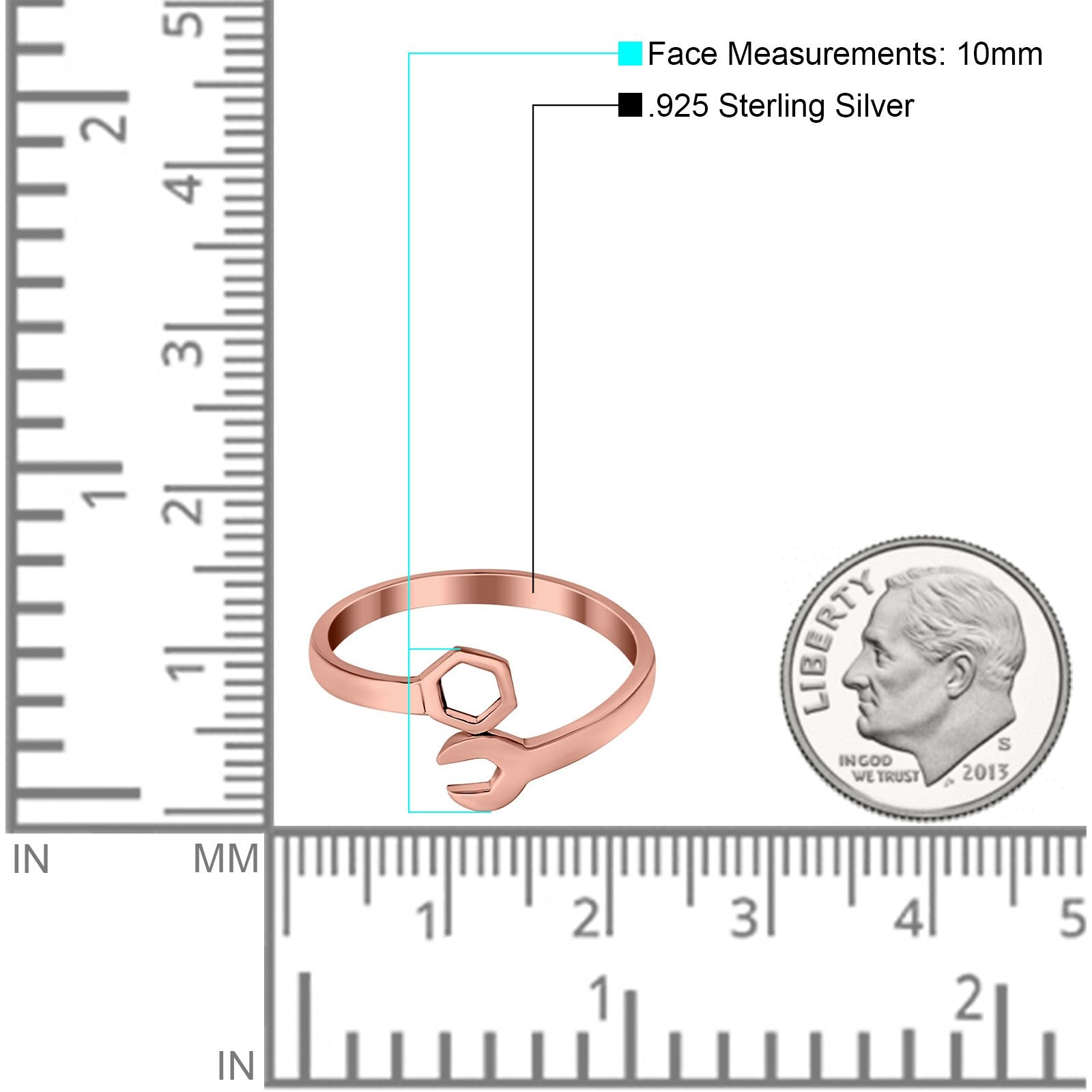 Mechanical Wrench Band Rose Tone, Plain Ring 925 Sterling Silver