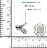 Snake Ring Oxidized Band Solid Simulated Garnet CZ 925 Sterling Silver (17mm)