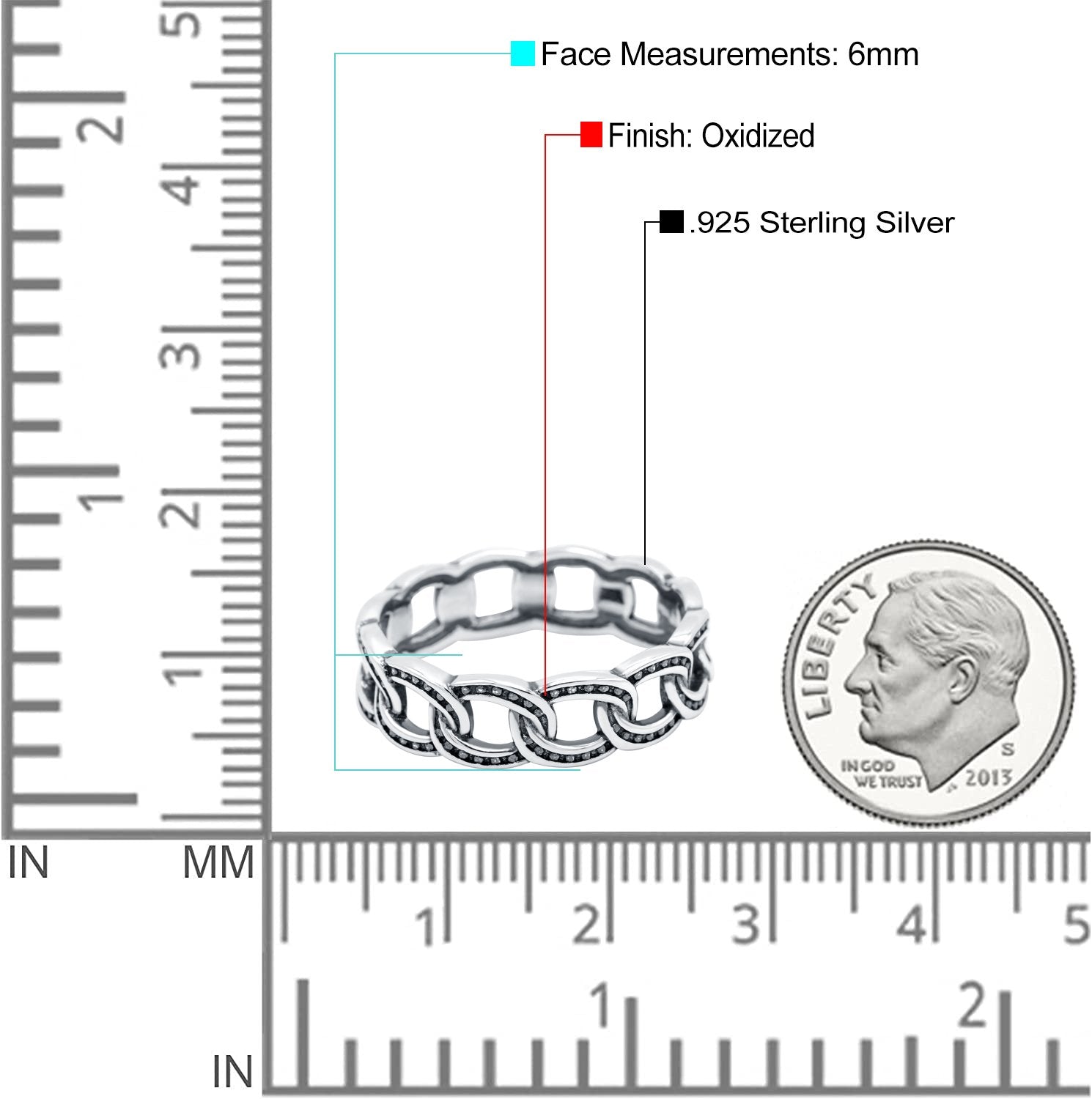 Chain Oxidized Band Solid 925 Sterling Silver Thumb Ring (6mm)