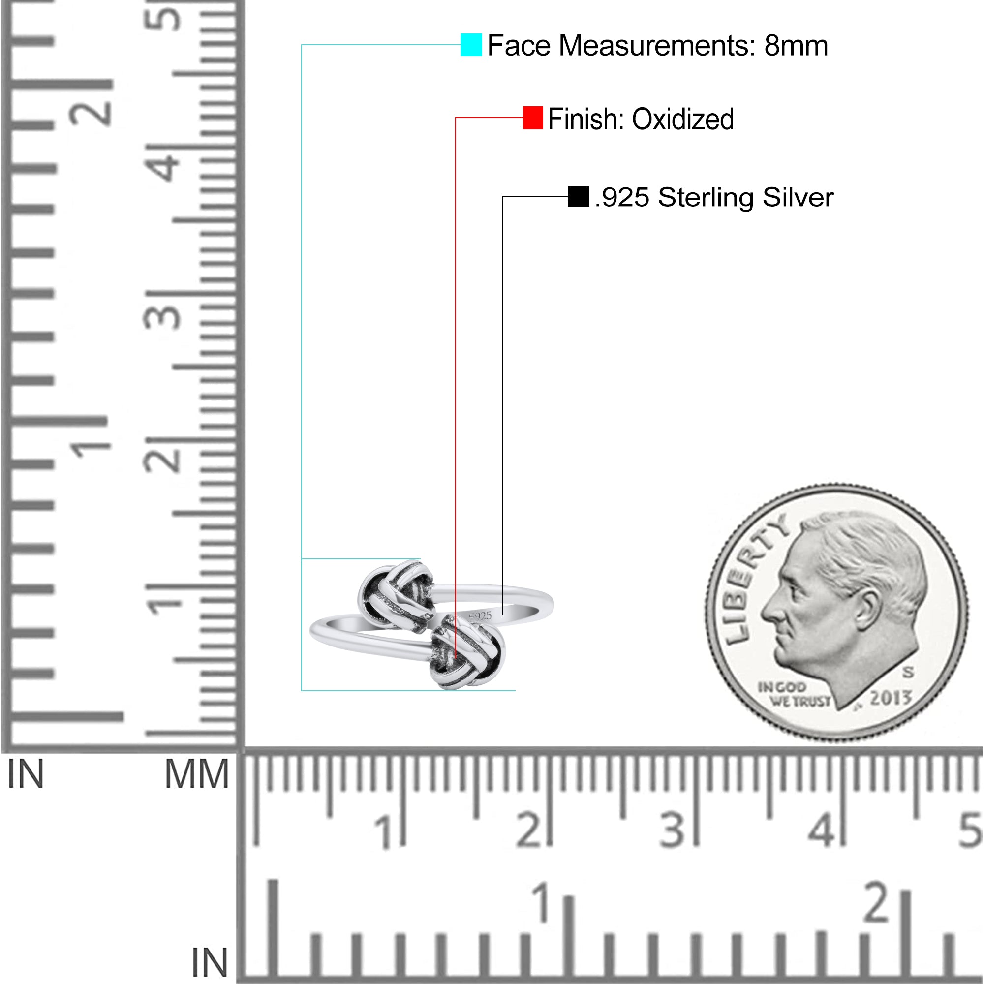 Bold Open Knot Stackable Oxidized Band Solid 925 Sterling Silver Thumb Ring 8mm