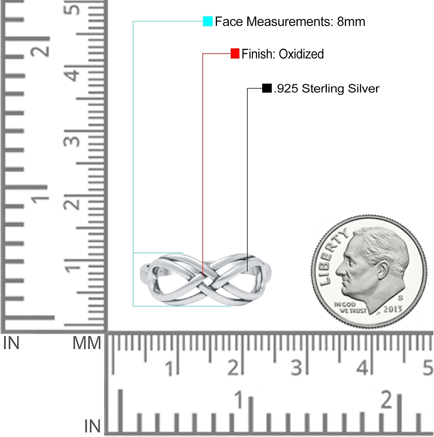 Infinity Band Oxidized Ring Solid 925 Sterling Silver (8mm)