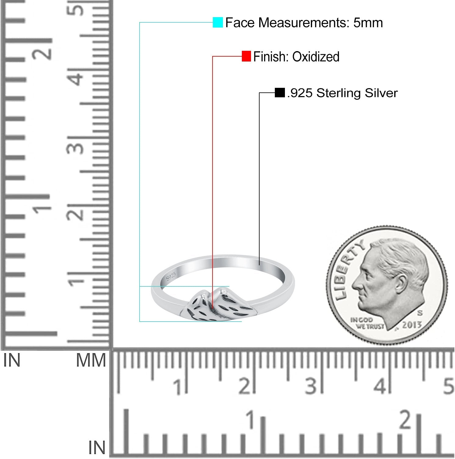 Mountains Oxidized Band Solid 925 Sterling Silver Thumb Ring (5mm)