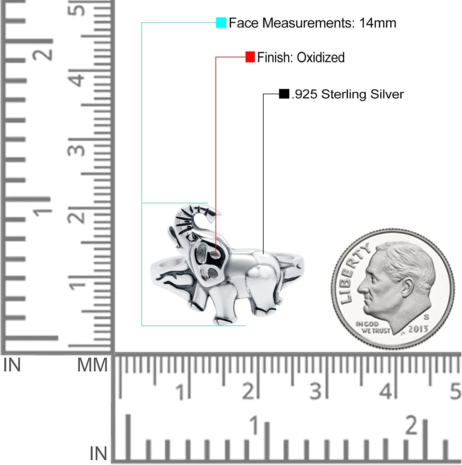 Elephant Oxidized Band Solid 925 Sterling Silver Thumb Ring (14mm)