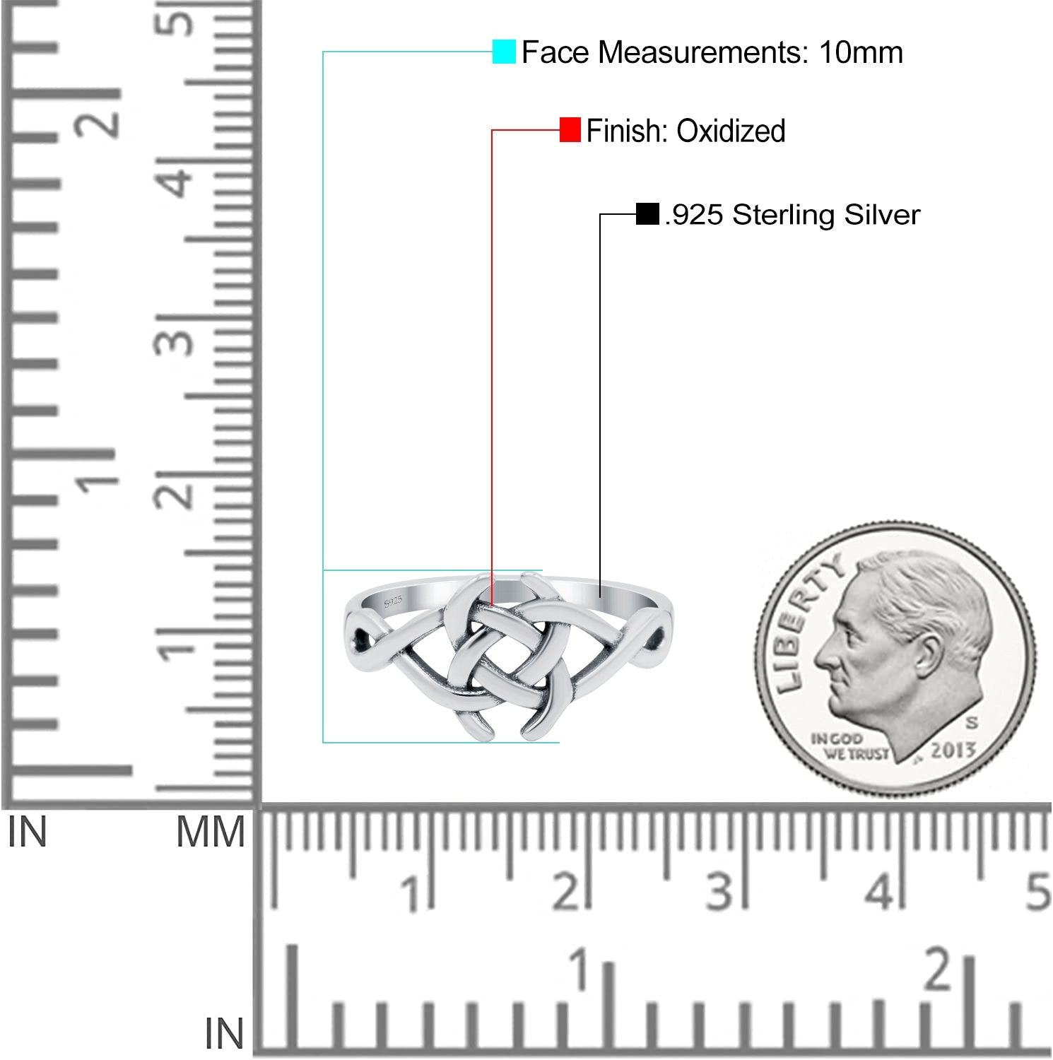 Celtic Oxidized Band Solid 925 Sterling Silver Thumb Ring (10mm)