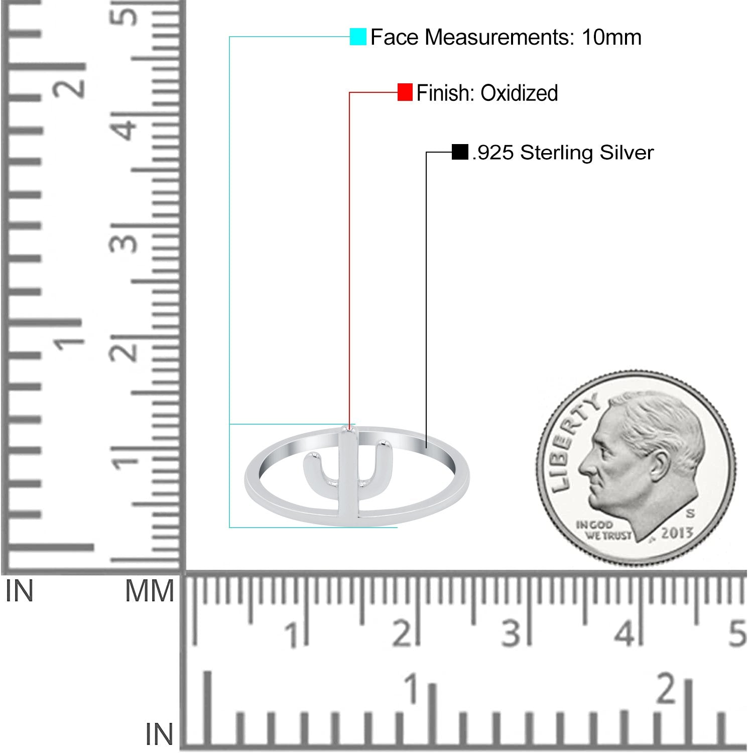 Cactus Oxidized Band Solid 925 Sterling Silver Thumb Ring (10mm)