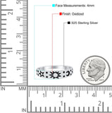 Moon Sun and Stars Band Oxidized Ring Solid 925 Sterling Silver (4mm)