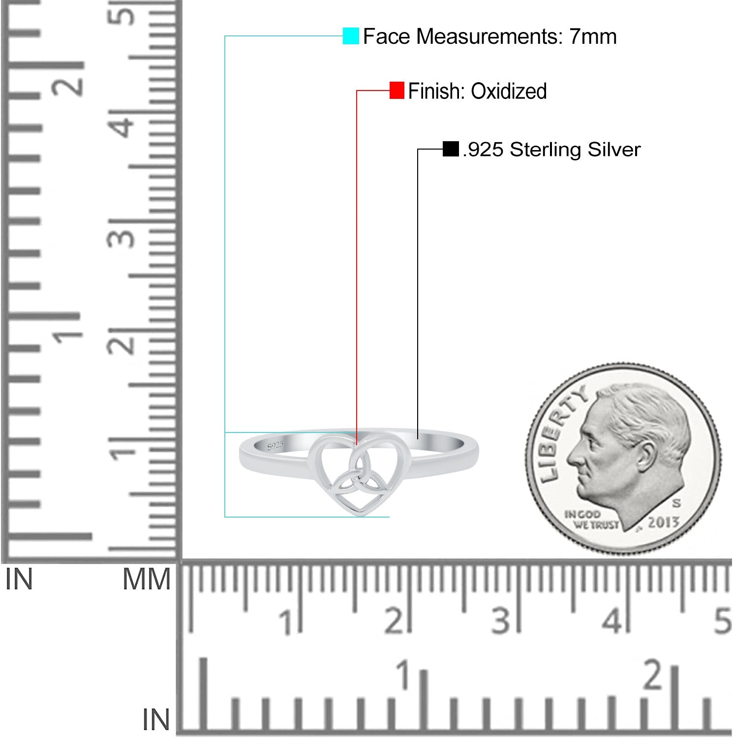 Celtic Heart Band Oxidized Thumb Ring Solid 925 Sterling Silver (7mm)