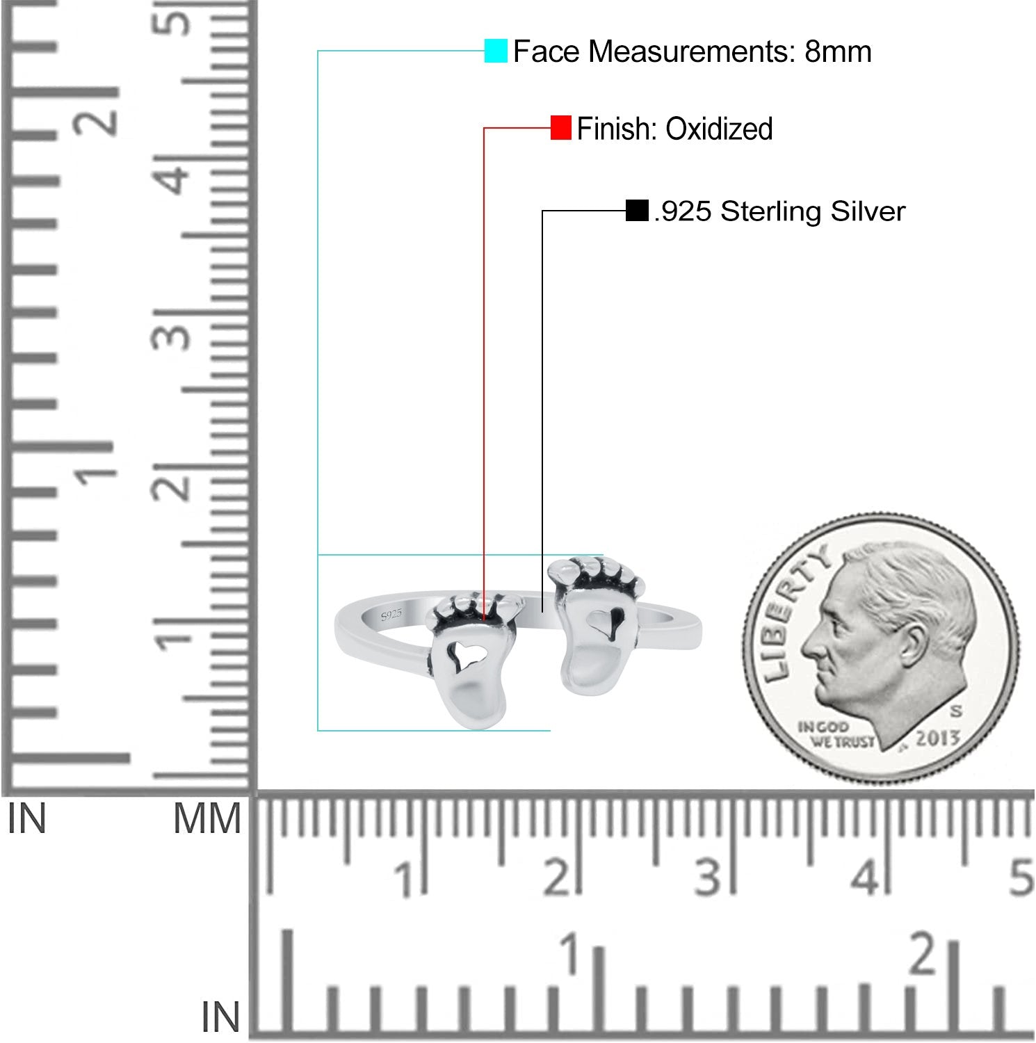 Baby Feet Band Oxidized Solid 925 Sterling Silver Thumb Ring