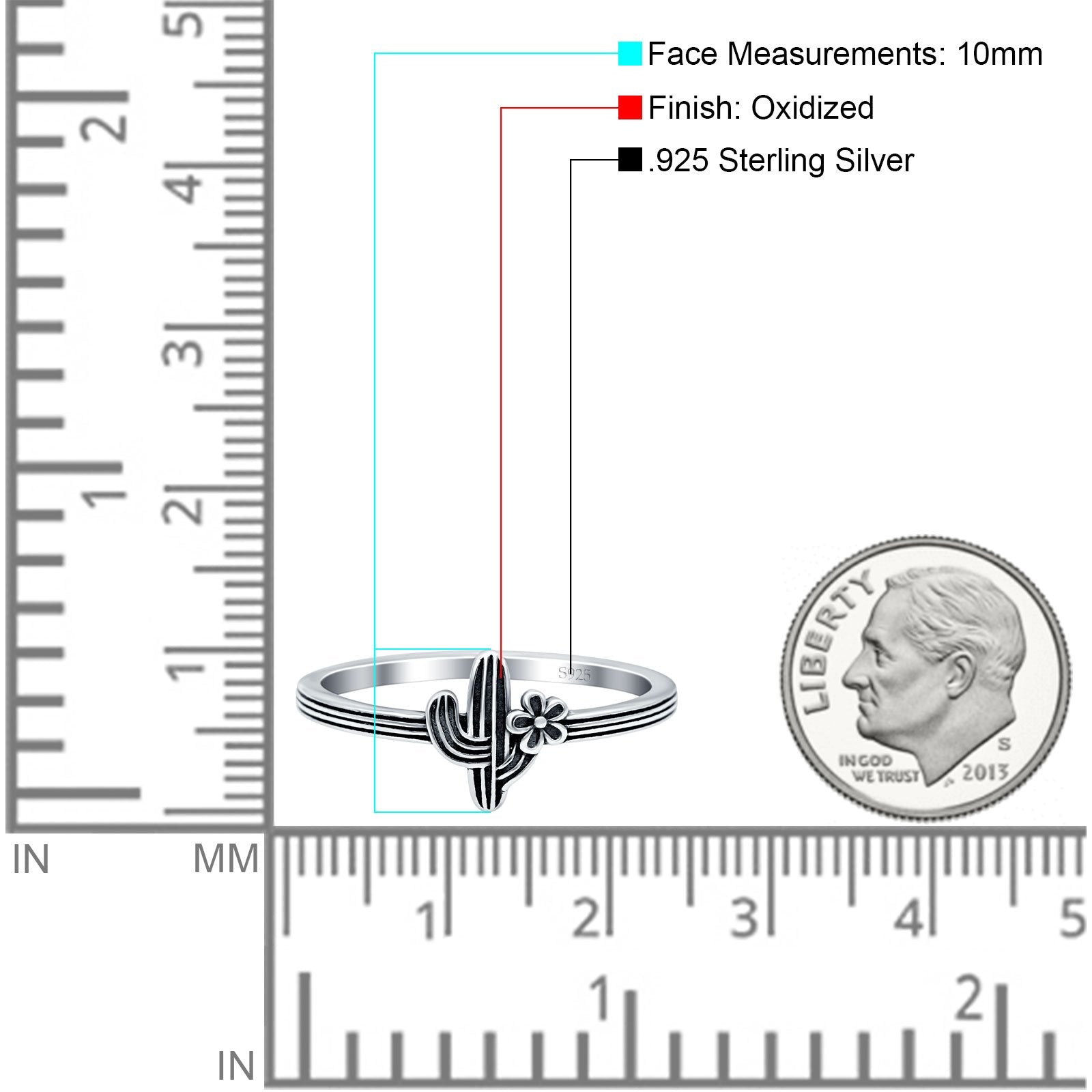 Flower Cactus Oxidized Band Solid 925 Sterling Silver Thumb Ring (10mm)
