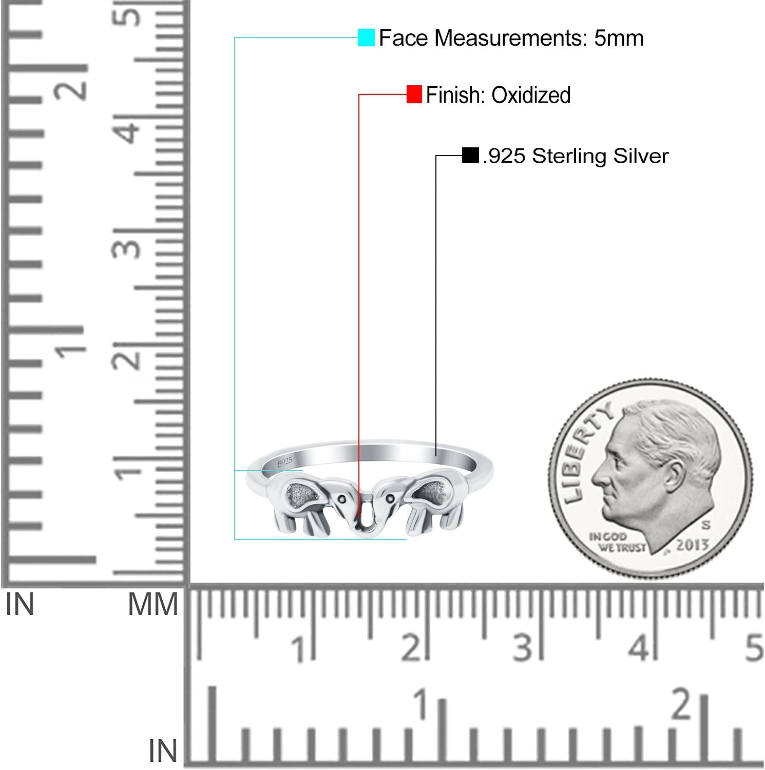 Elephants Band Oxidized Solid 925 Sterling Silver Thumb Ring (5mm)