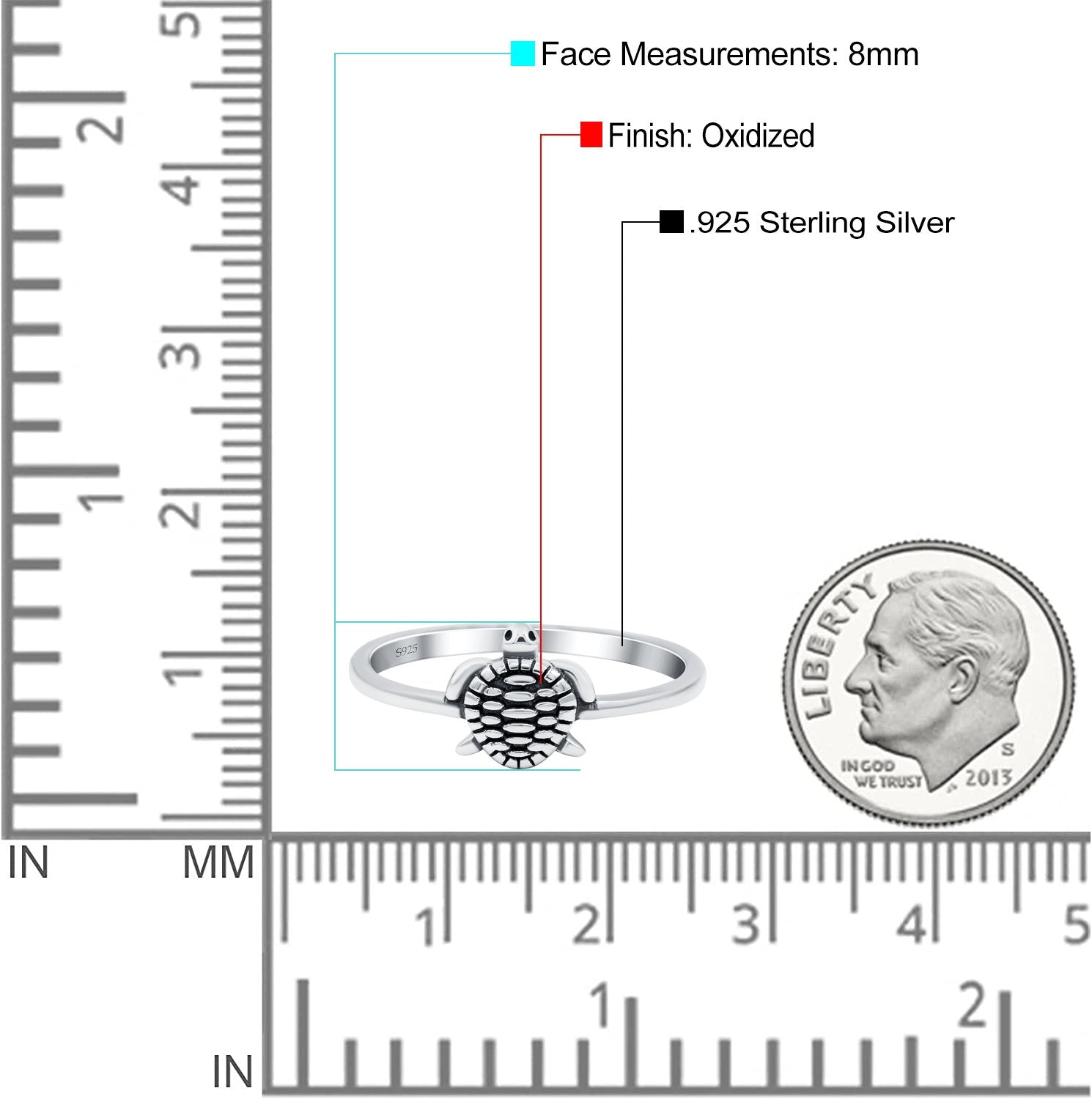 Turtle Band Oxidized Solid 925 Sterling Silver Thumb Ring (8mm)