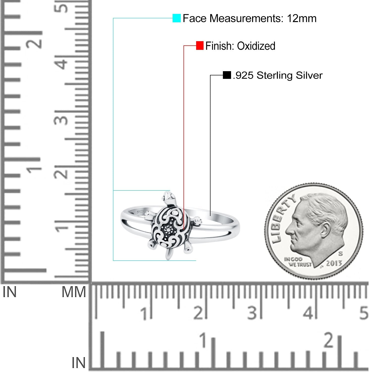 Turtle Band Oxidized Solid 925 Sterling Silver Thumb Ring (12mm)