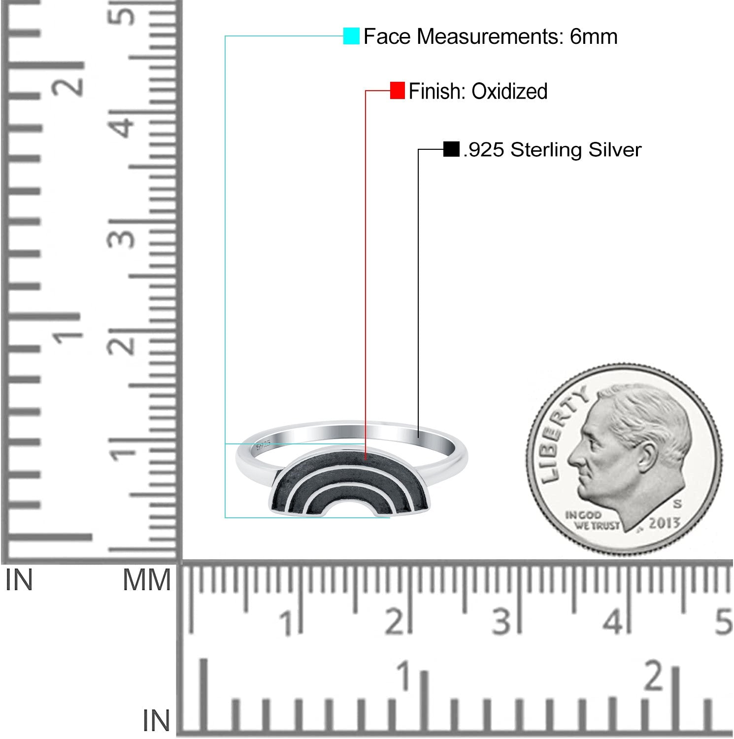 Rainbow Band Oxidized Solid 925 Sterling Silver Thumb Ring (6mm)