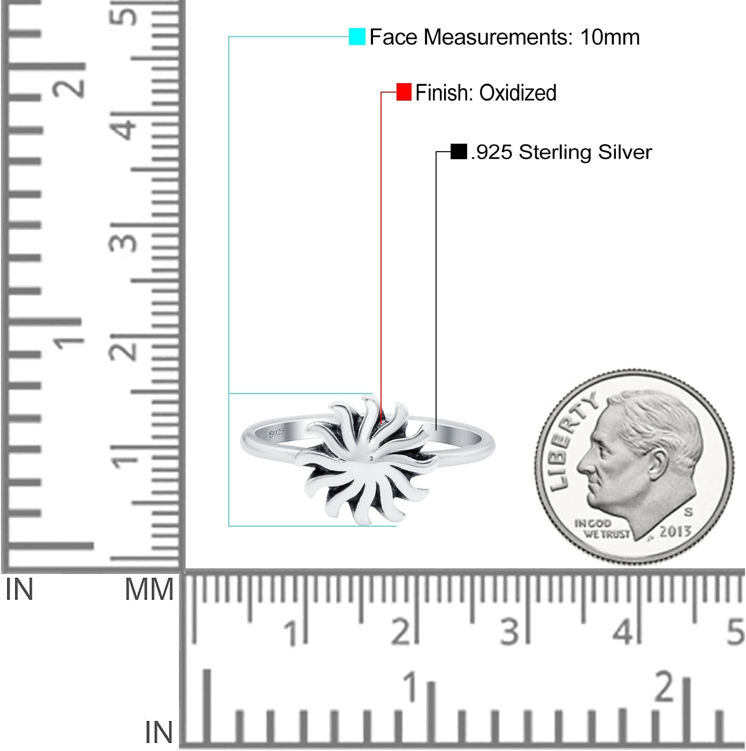 Sun Oxidized Band Solid 925 Sterling Silver Thumb Ring (10mm)