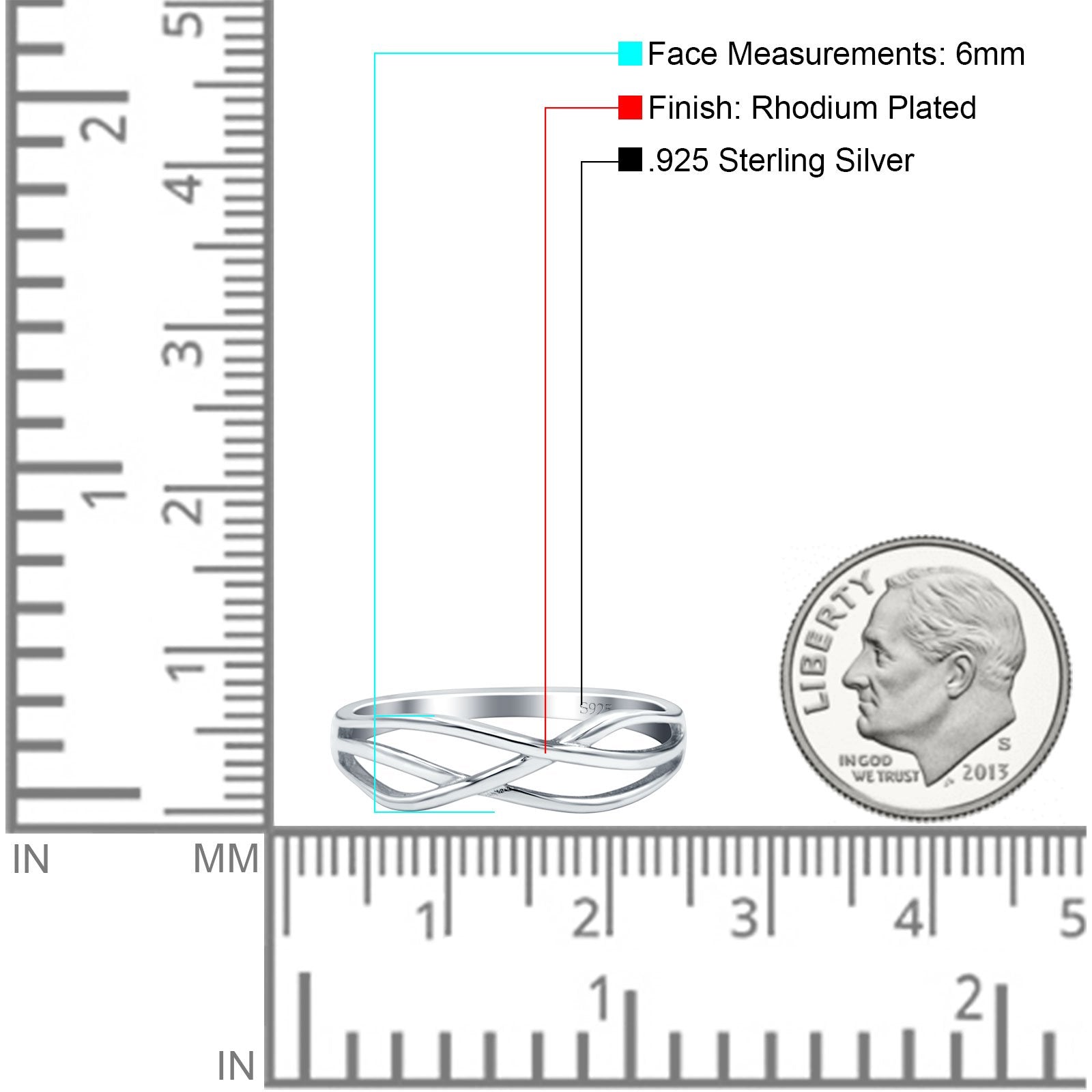 Criss Cross Rhodium Plated Band Solid 925 Sterling Silver Thumb Ring (6mm)