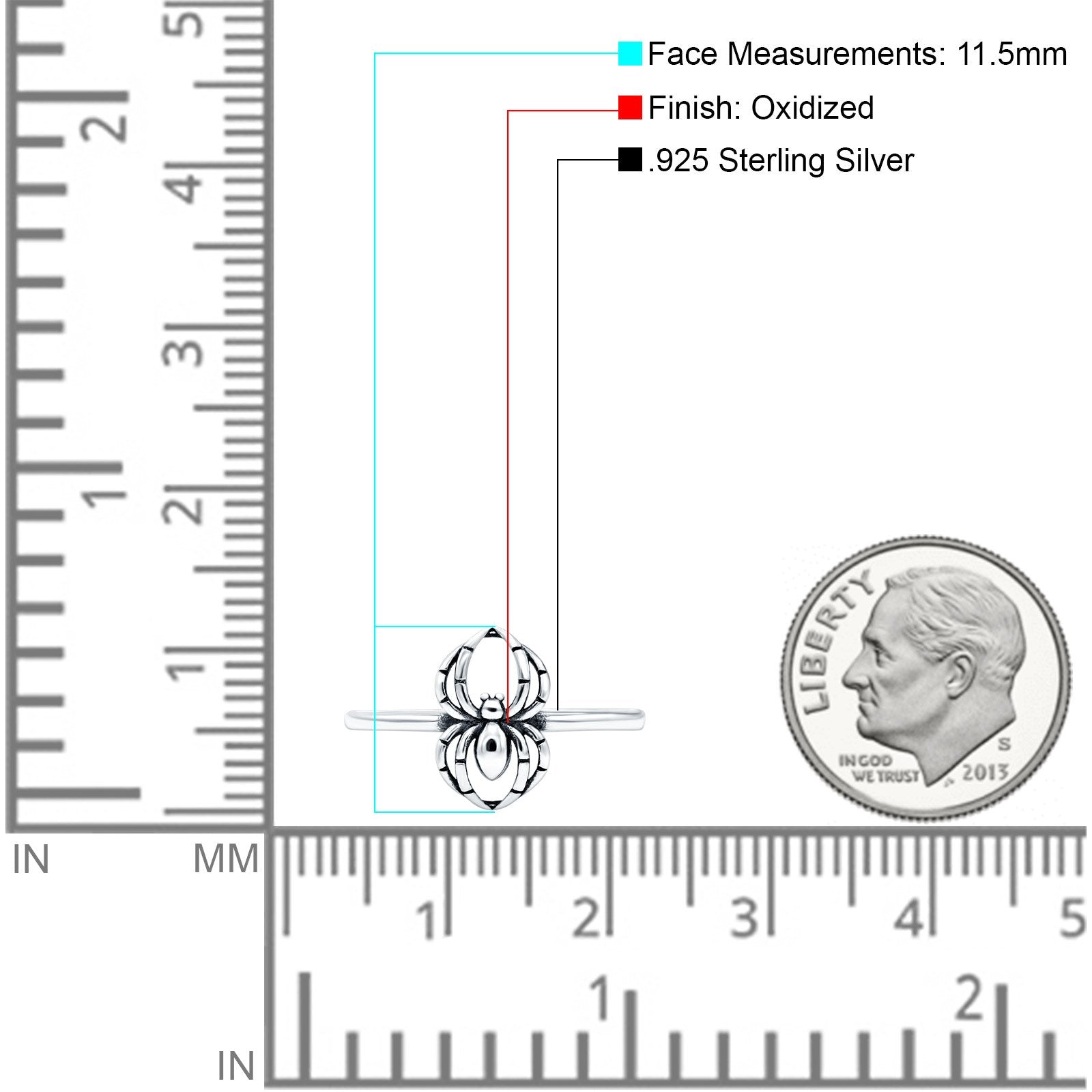 Spider Oxidized Band Solid 925 Sterling Silver Thumb Ring (11.5mm)