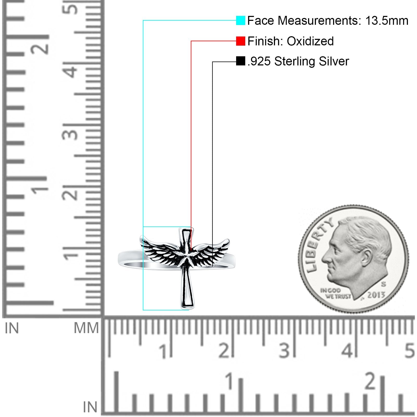 Cross Wings Oxidized Band Solid 925 Sterling Silver Thumb Ring (13.5mm)