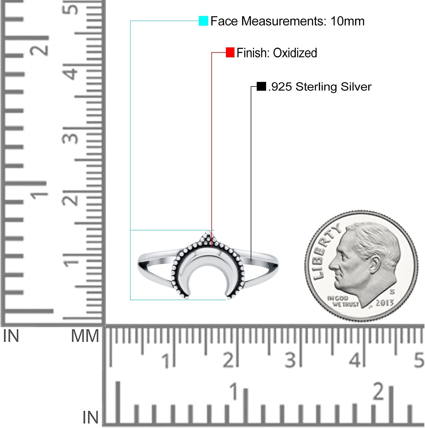 Moon Oxidized Band Solid 925 Sterling Silver Thumb Ring (10mm)