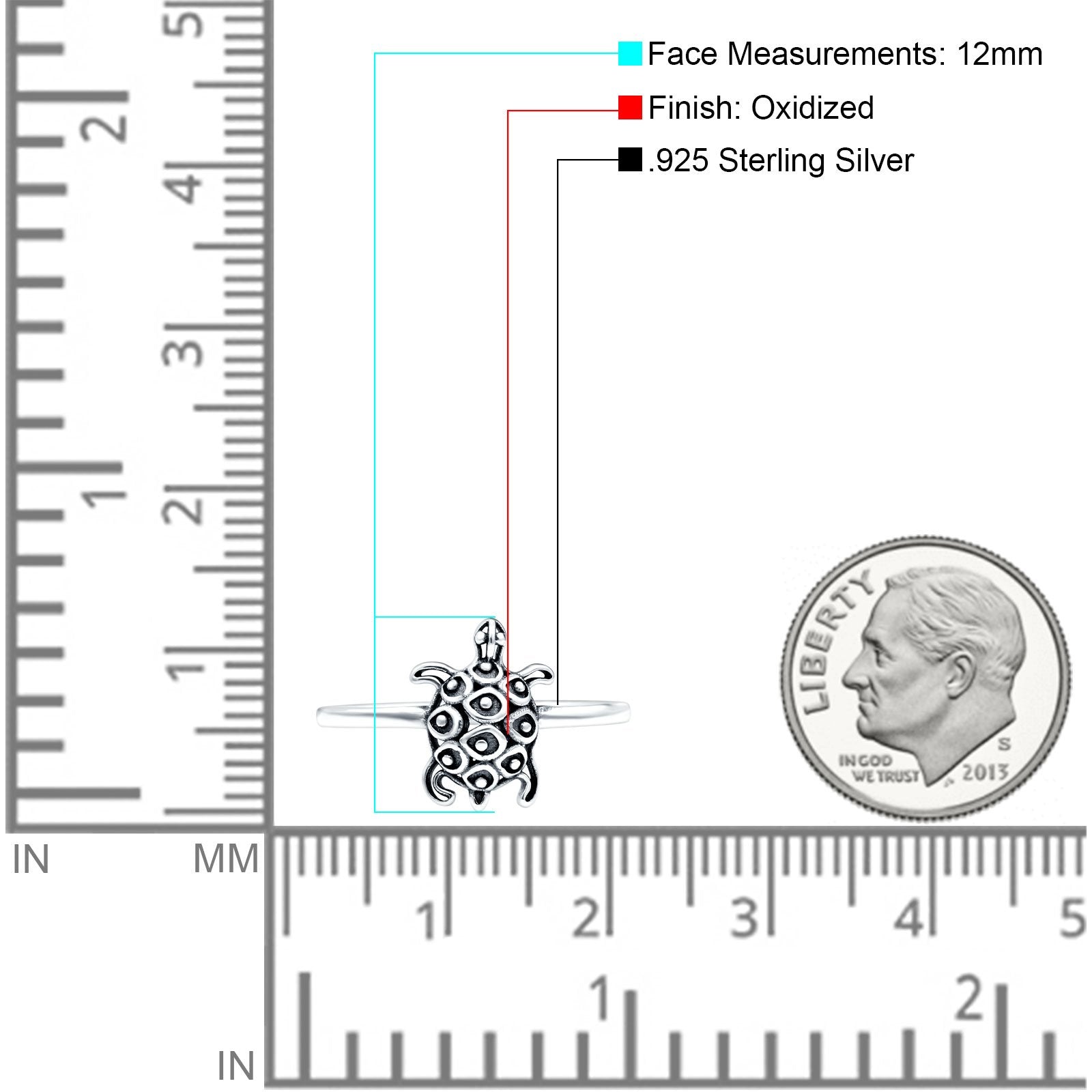 Turtle Oxidized Band Solid 925 Sterling Silver Thumb Ring (12mm)