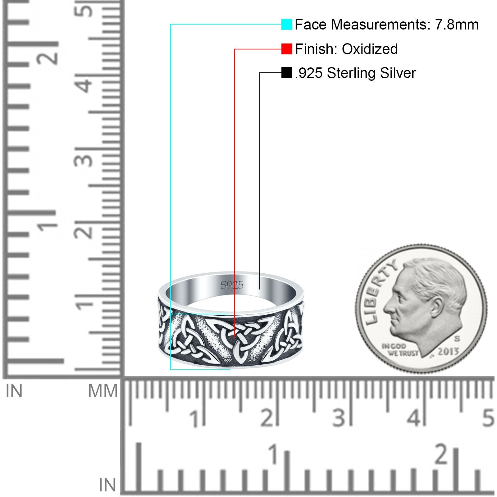 Petite Dainty Celtic Band Oxidized Ring Solid 925 Sterling Silver (7.8mm)