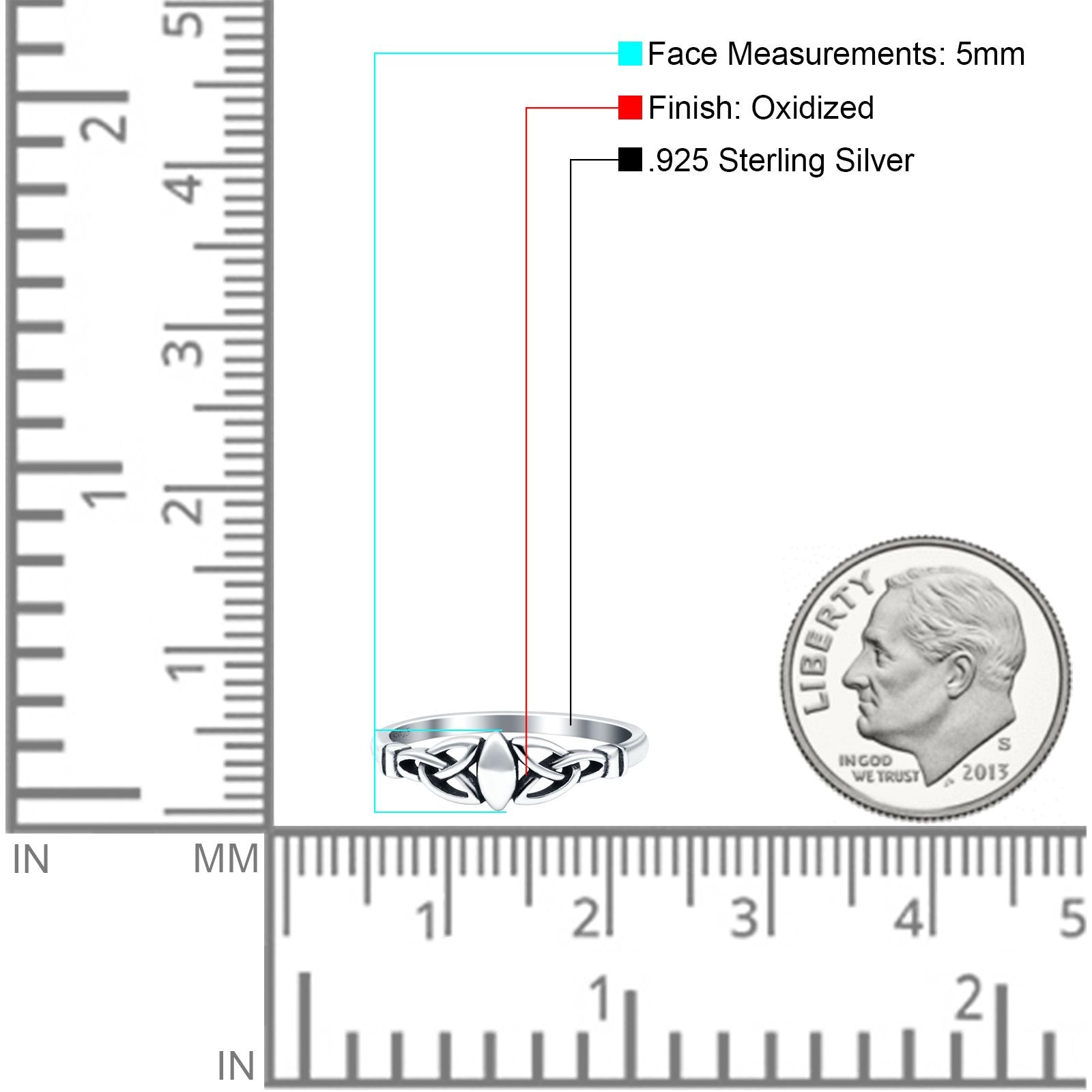 Celtic Oxidized Band Solid 925 Sterling Silver Thumb Ring (5mm)