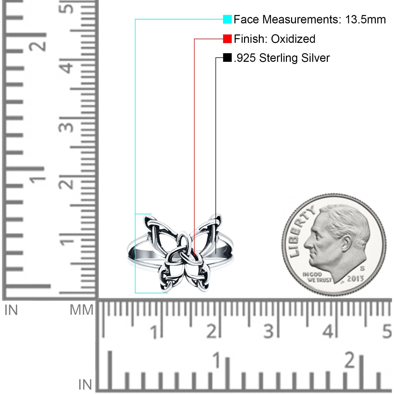 Celtic Butterfly Oxidized Band Solid 925 Sterling Silver Thumb Ring (13.5mm)