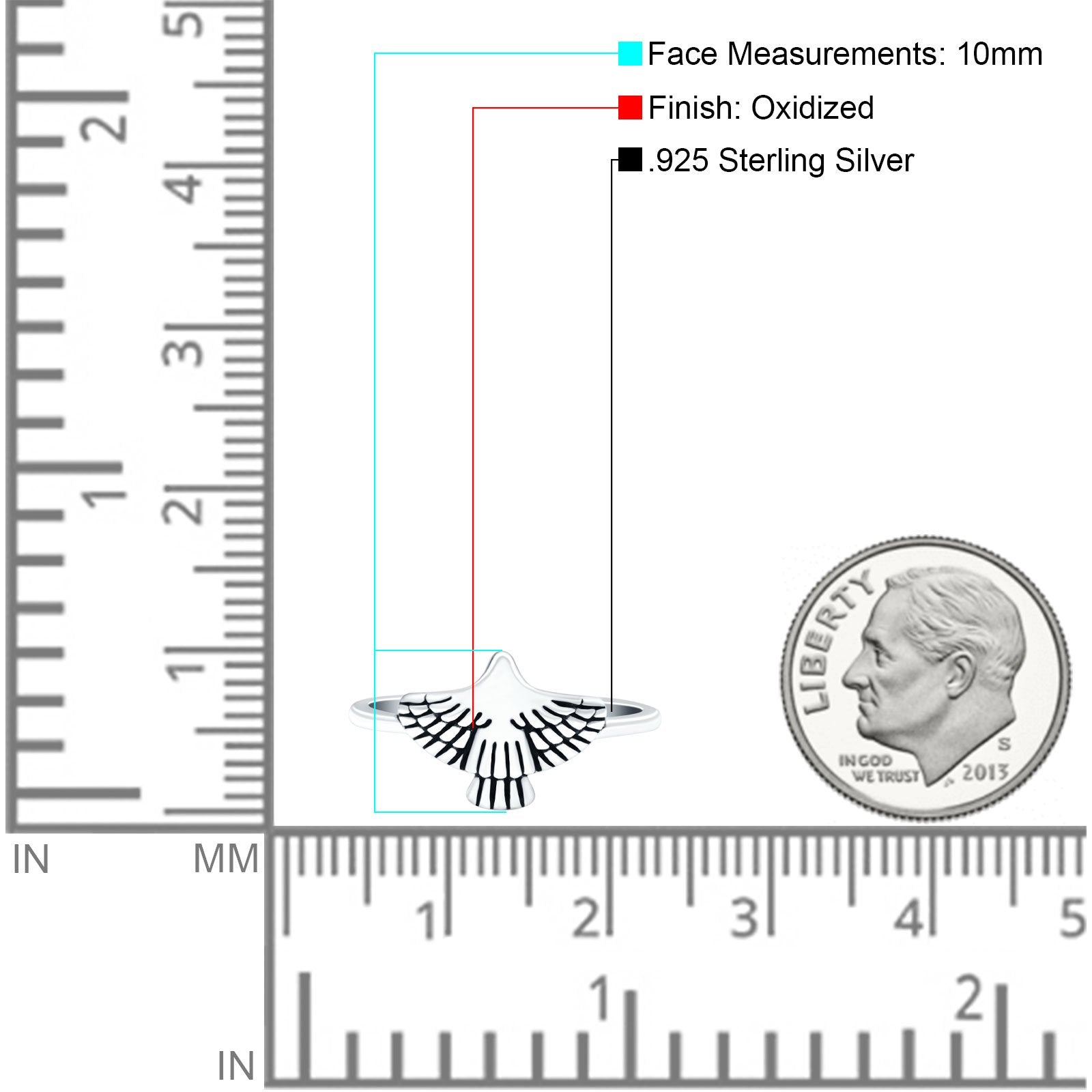Eagle Oxidized Band Solid 925 Sterling Silver Thumb Ring (10mm)