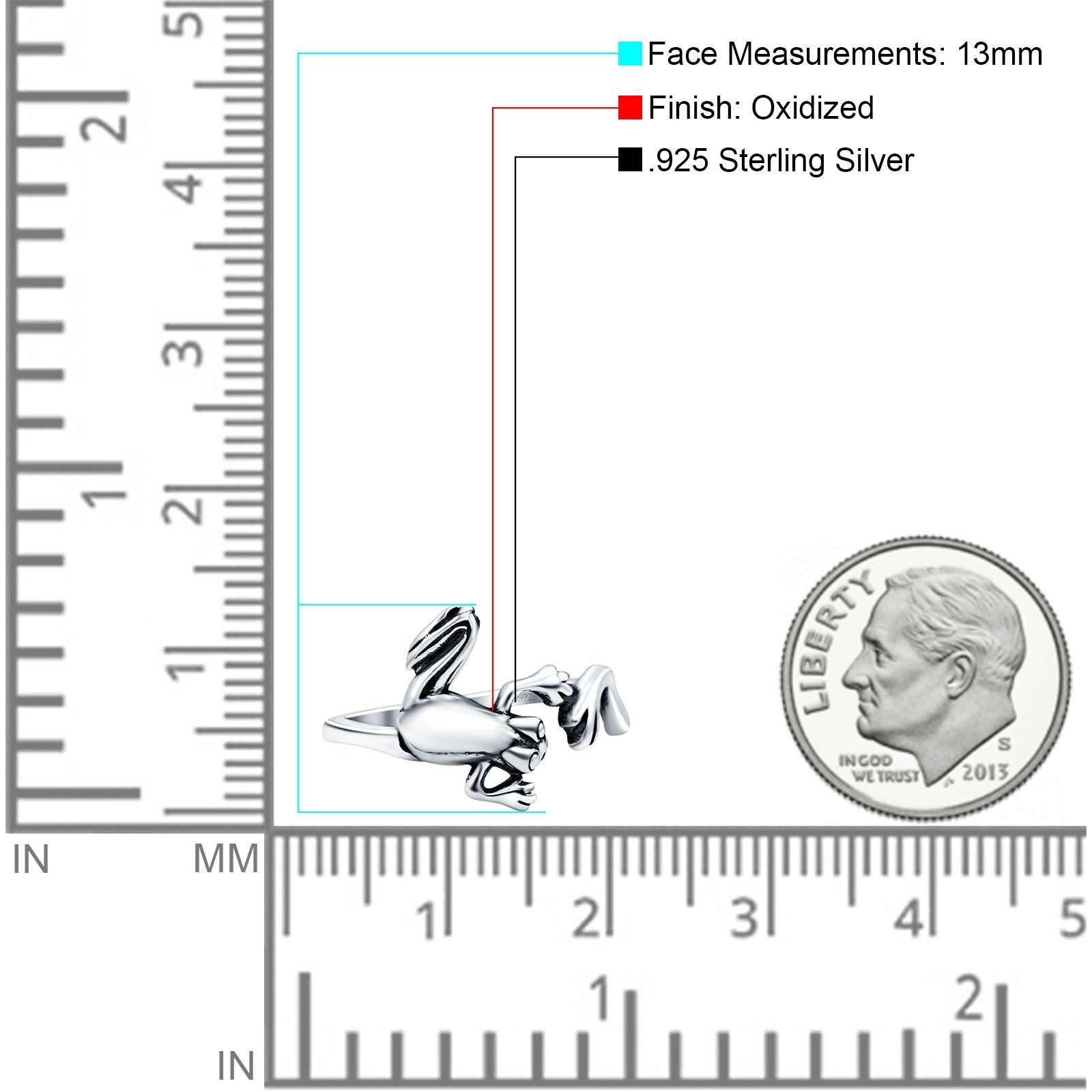 Frog Band Oxidized Solid 925 Sterling Silver Thumb Ring (13mm)