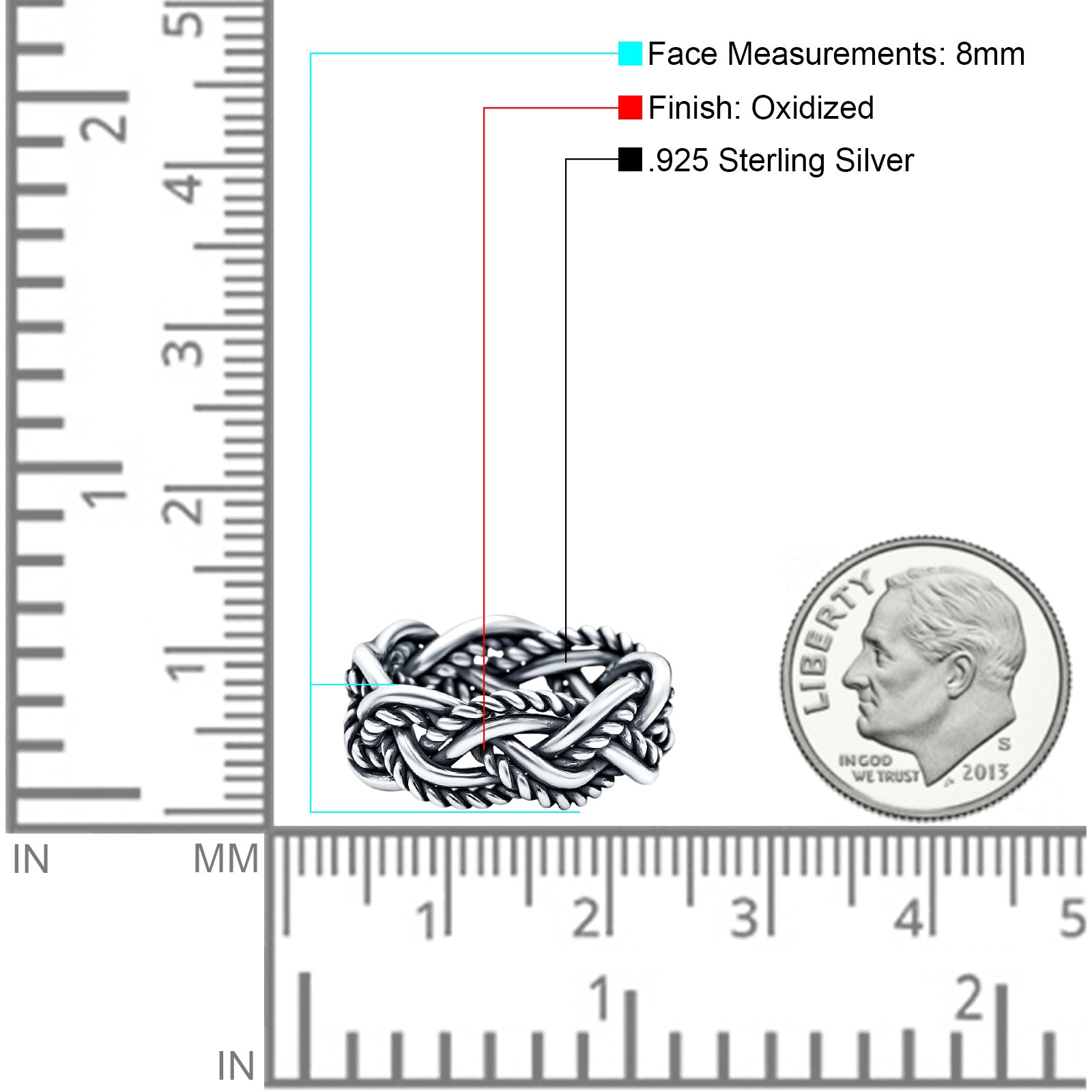 Infinity Crisscross Weave Oxidized Band Solid 925 Sterling Silver Thumb Ring (8mm)