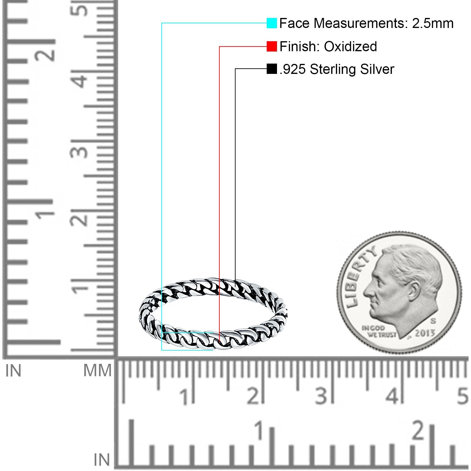 Chain Oxidized Band Solid 925 Sterling Silver Thumb Ring (2.5mm)