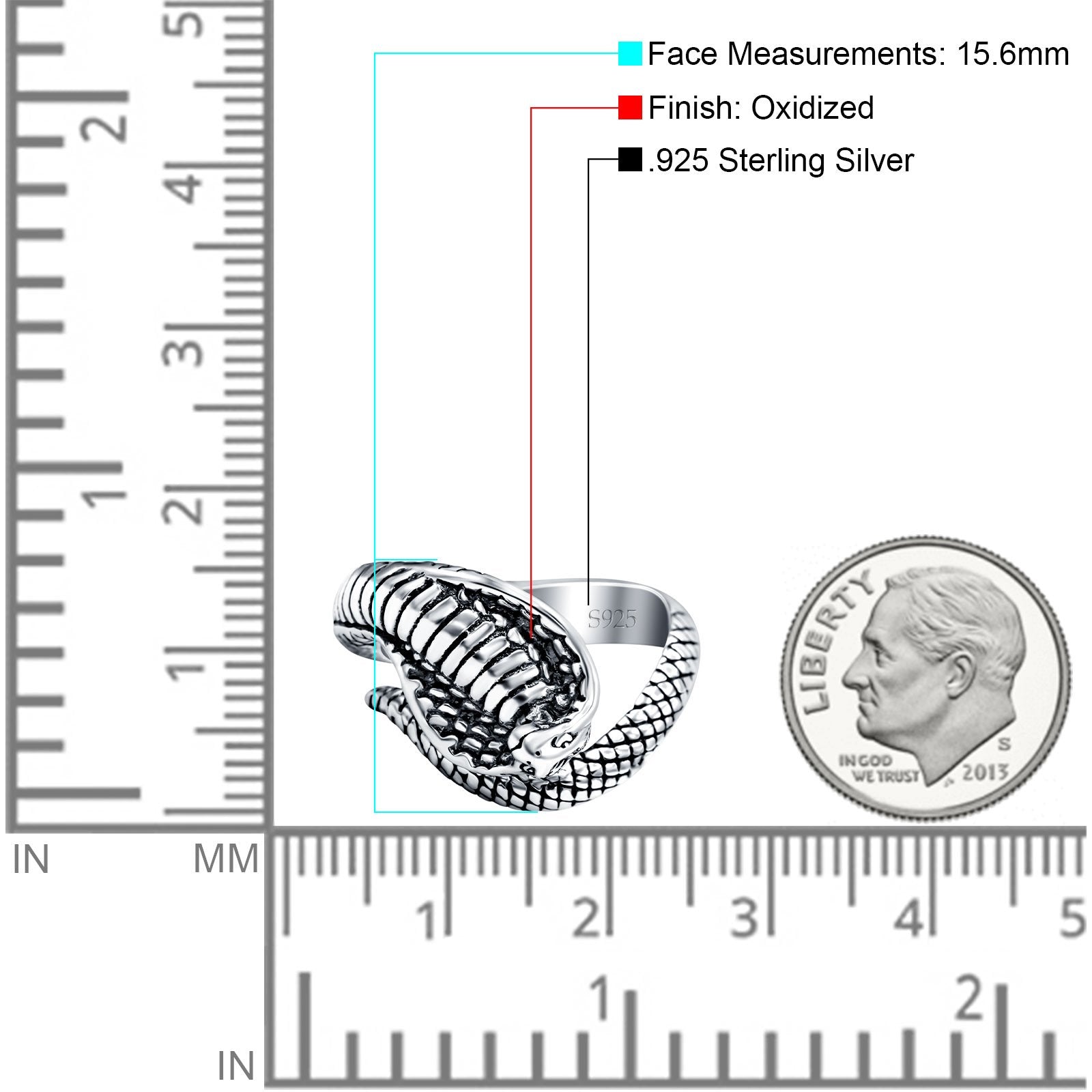 Cobra Snake Oxidized Band Solid 925 Sterling Silver Thumb Ring (15.6mm)