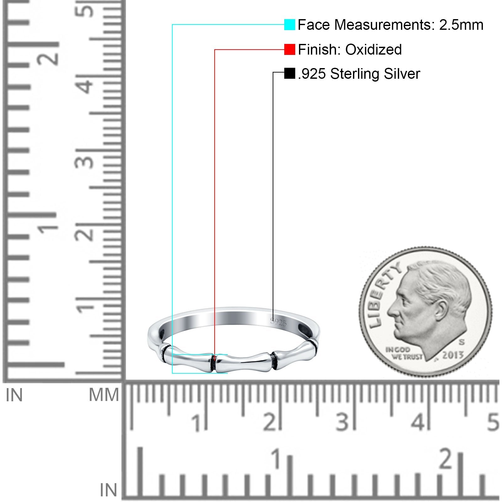 Bamboo Oxidized Band Solid 925 Sterling Silver Thumb Ring (2.5mm)