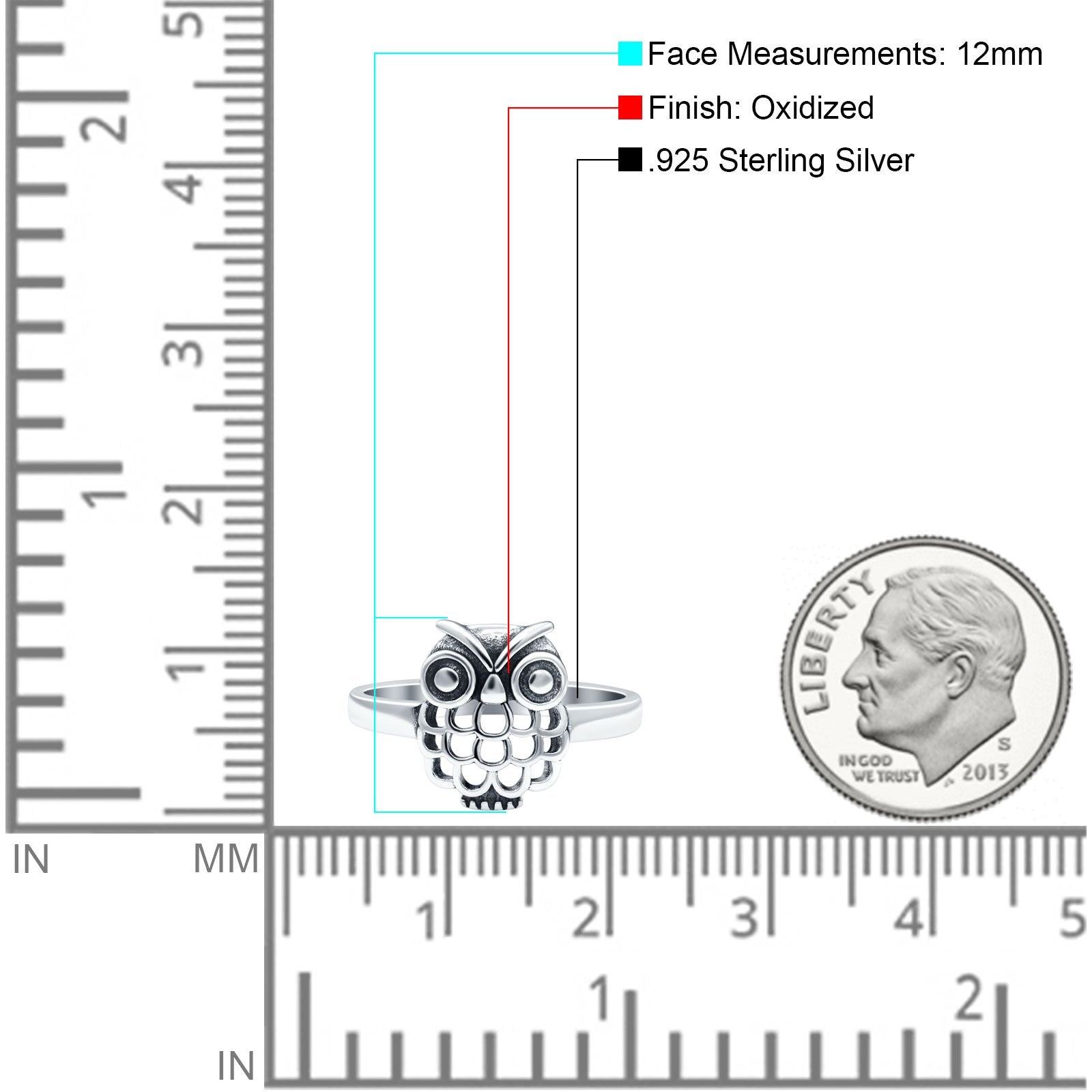 Owl Oxidized Band Solid 925 Sterling Silver Thumb Ring (12mm)