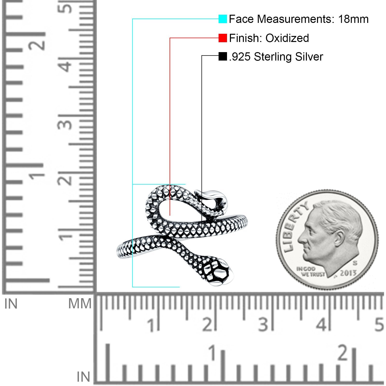 Snake Oxidized Band Solid 925 Sterling Silver Thumb Ring (18mm)