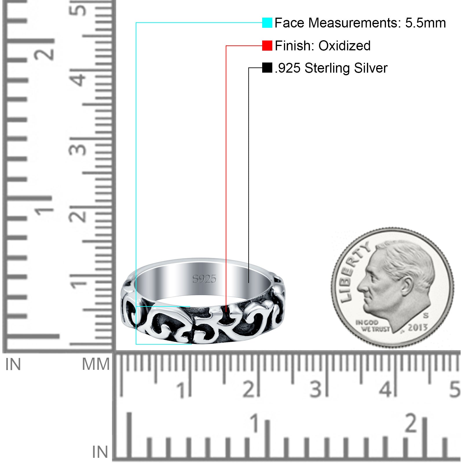 Silver Oxidized Band Solid 925 Sterling Silver Thumb Ring (5.5mm)
