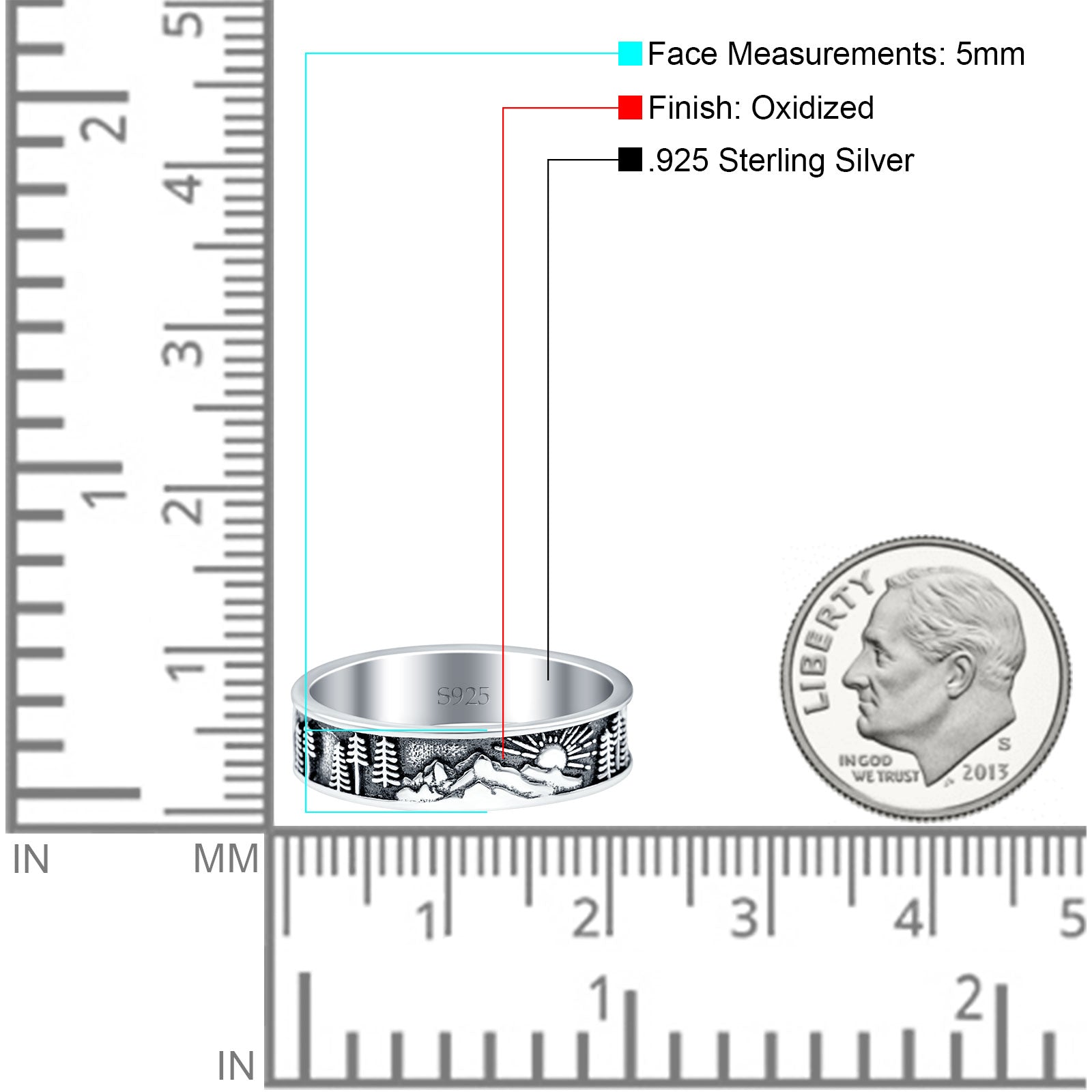 Nature Oxidized Band Solid 925 Sterling Silver Thumb Ring (5mm)