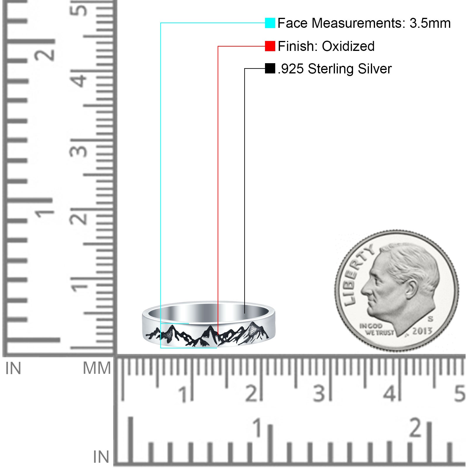 Mountain Oxidized Band Solid 925 Sterling Silver Thumb Ring (3.5mm)