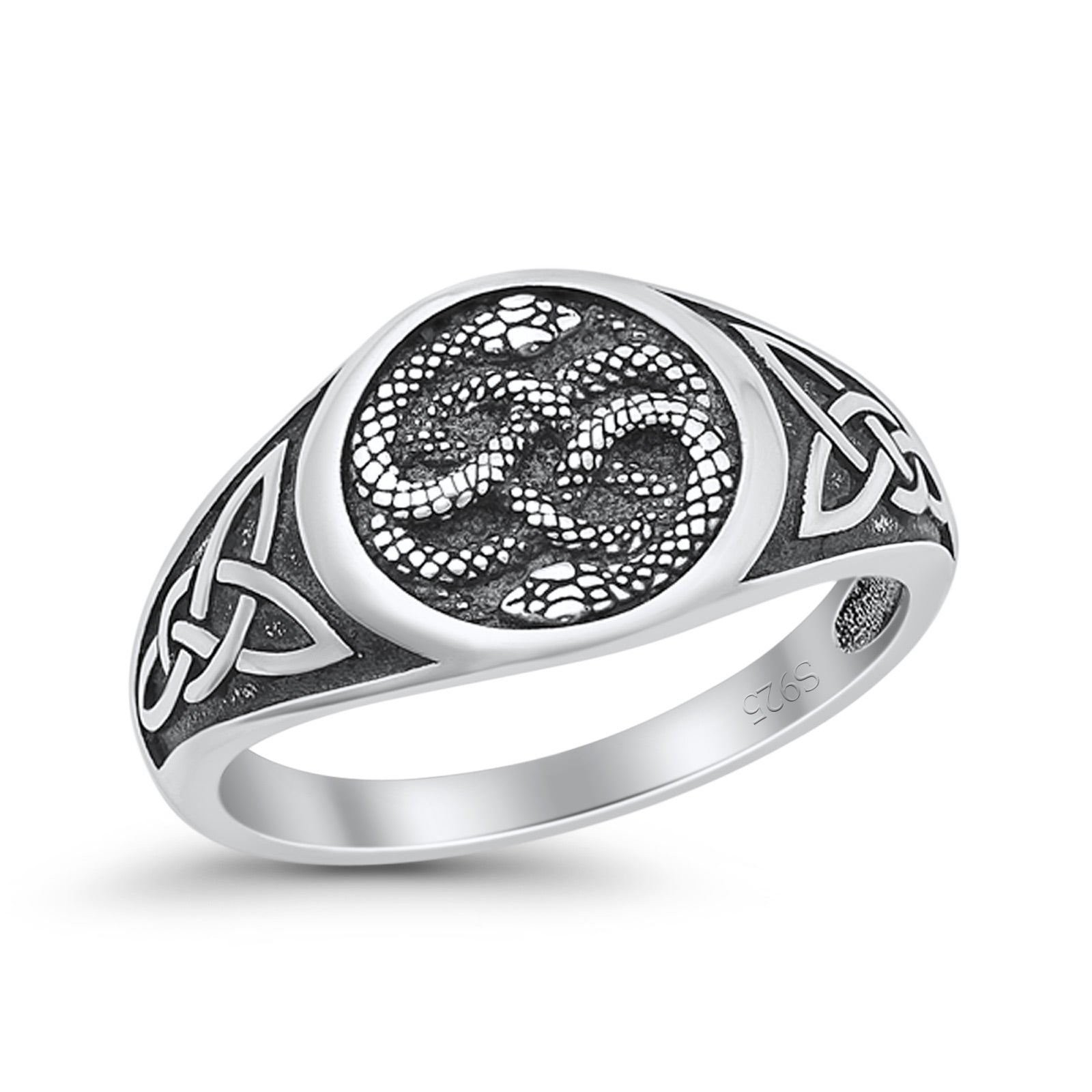Celtic Snakes Triquetra Knot Artisan Oxidized Finish Statement Band Thumb Ring