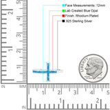 Sideways Cross Ring Rhodium Plated Band Lab Created Blue Opal 925 Sterling Silver (12mm)