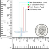 Sideways Cross Ring Rhodium Plated Band Lab Created White Opal 925 Sterling Silver (12mm)