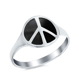 Peace Sign Ring Simulated Black Onyx 925 Sterling Silver