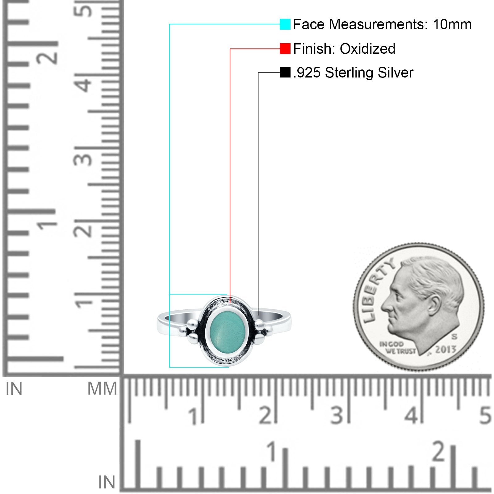 Petite Dainty Round Simulated Turquoise Solitaire Band Oxidized Braided 925 Sterling Silver