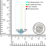 Vintage Style Lab Opal Petite Dainty Ring Solid Round Oxidized 925 Sterling Silver