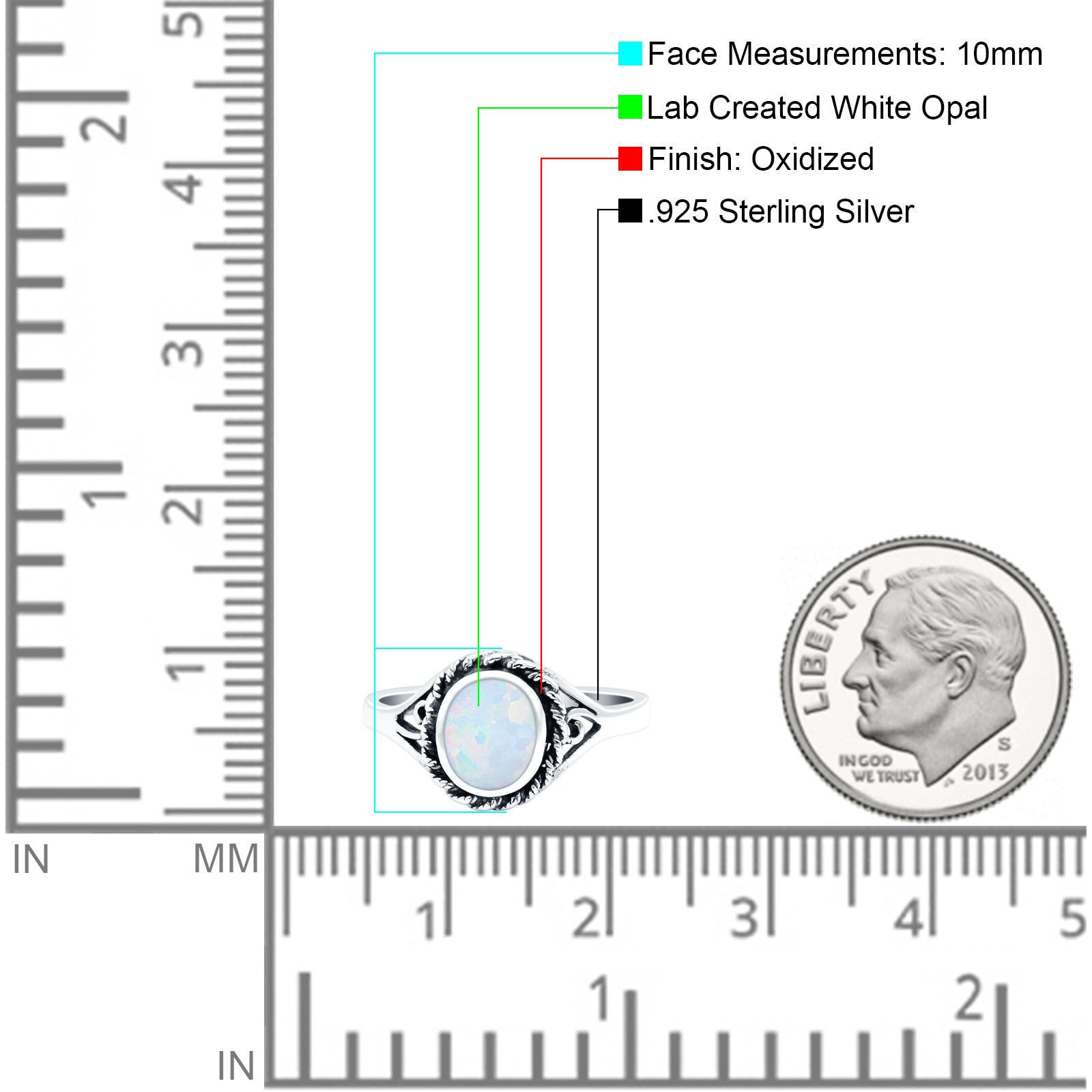Filigree Petite Dainty Lab Opal Ring Solid Round Oxidized Lab Created White Opal 925 Sterling Silver