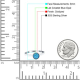 Petite Dainty Lab Opal Ring Solid Round Oxidized Lab Created Blue Opal 925 Sterling Silver